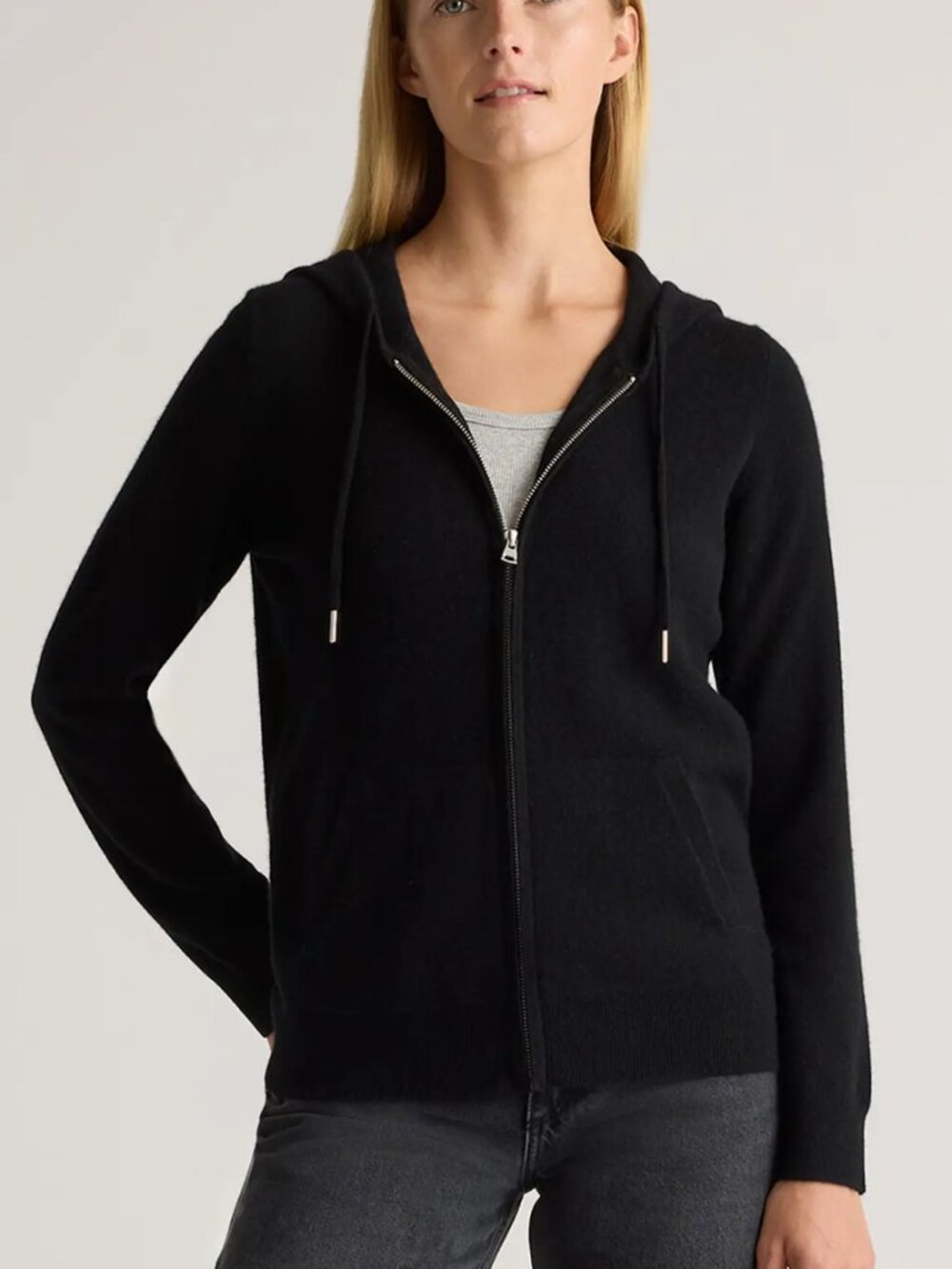 QUINCE 100% Mongolian Cashmere Full Zip Hoodie Sweater Black XS